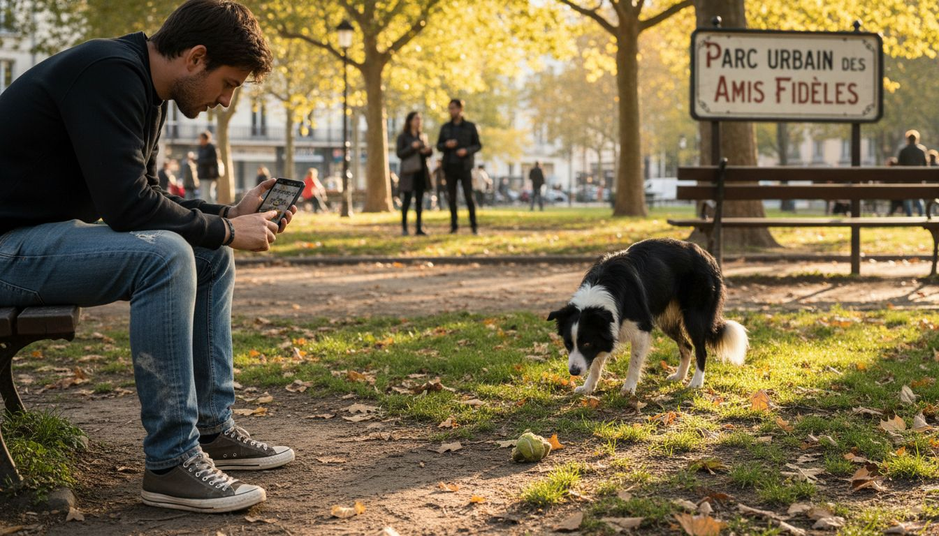 Un maître qui surveille les activités de son chien lors de ses sorties