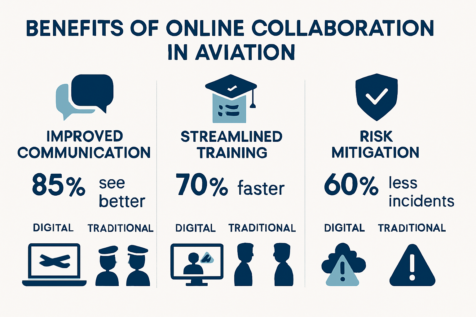 Infographic showing top benefits of online collaboration in aviation.