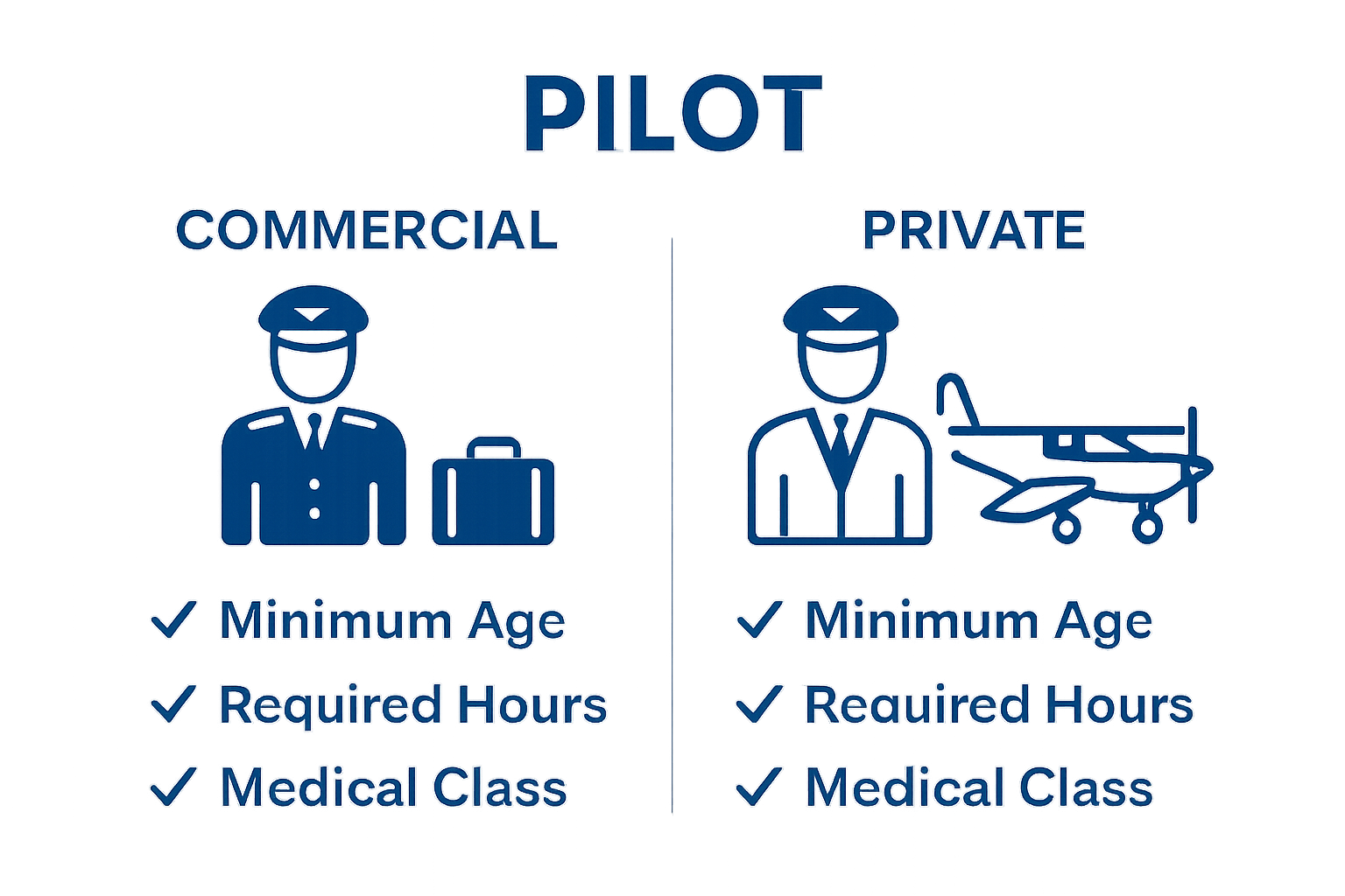 Comparison chart between commercial and private pilot license requirements