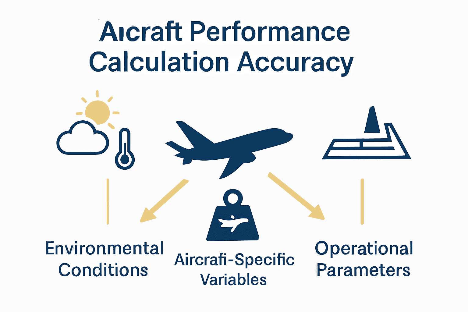Infographic showing key factors affecting aircraft performance calculation accuracy.