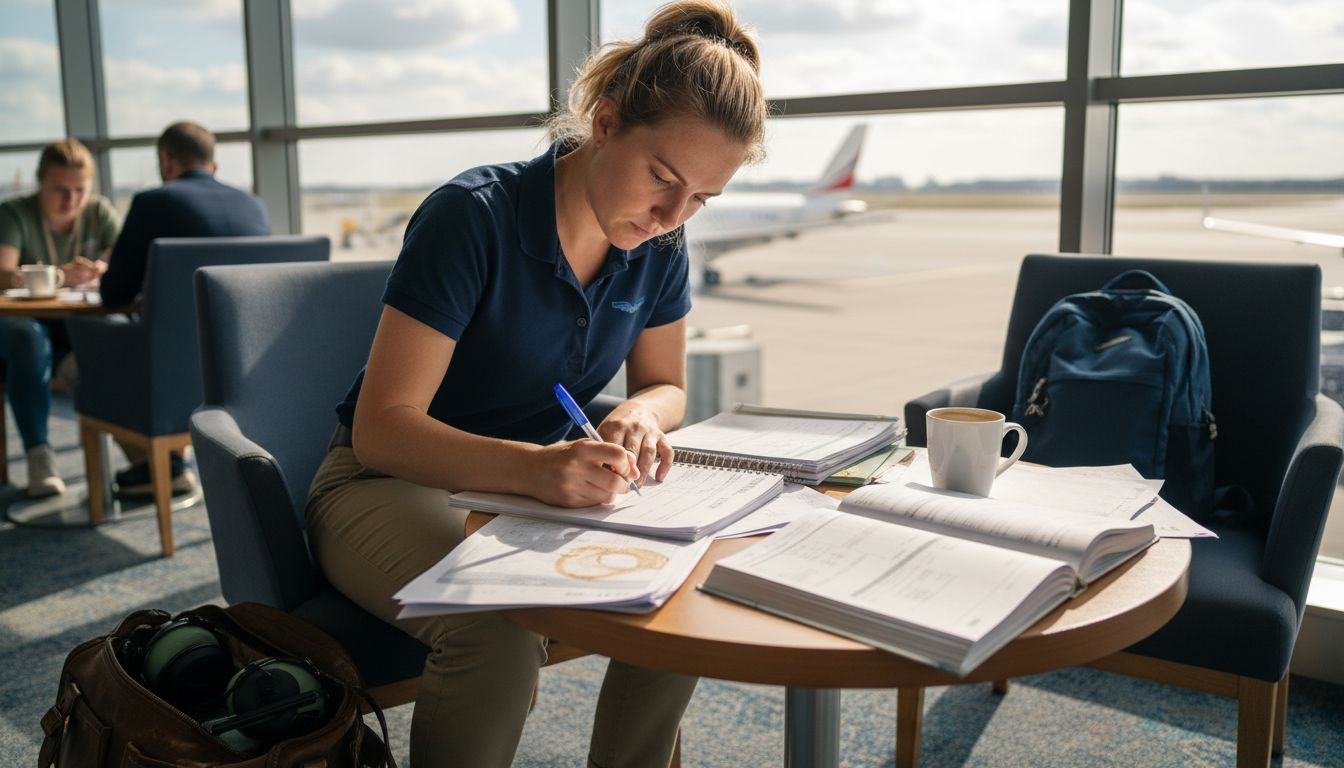 Instructor completing flight training paperwork