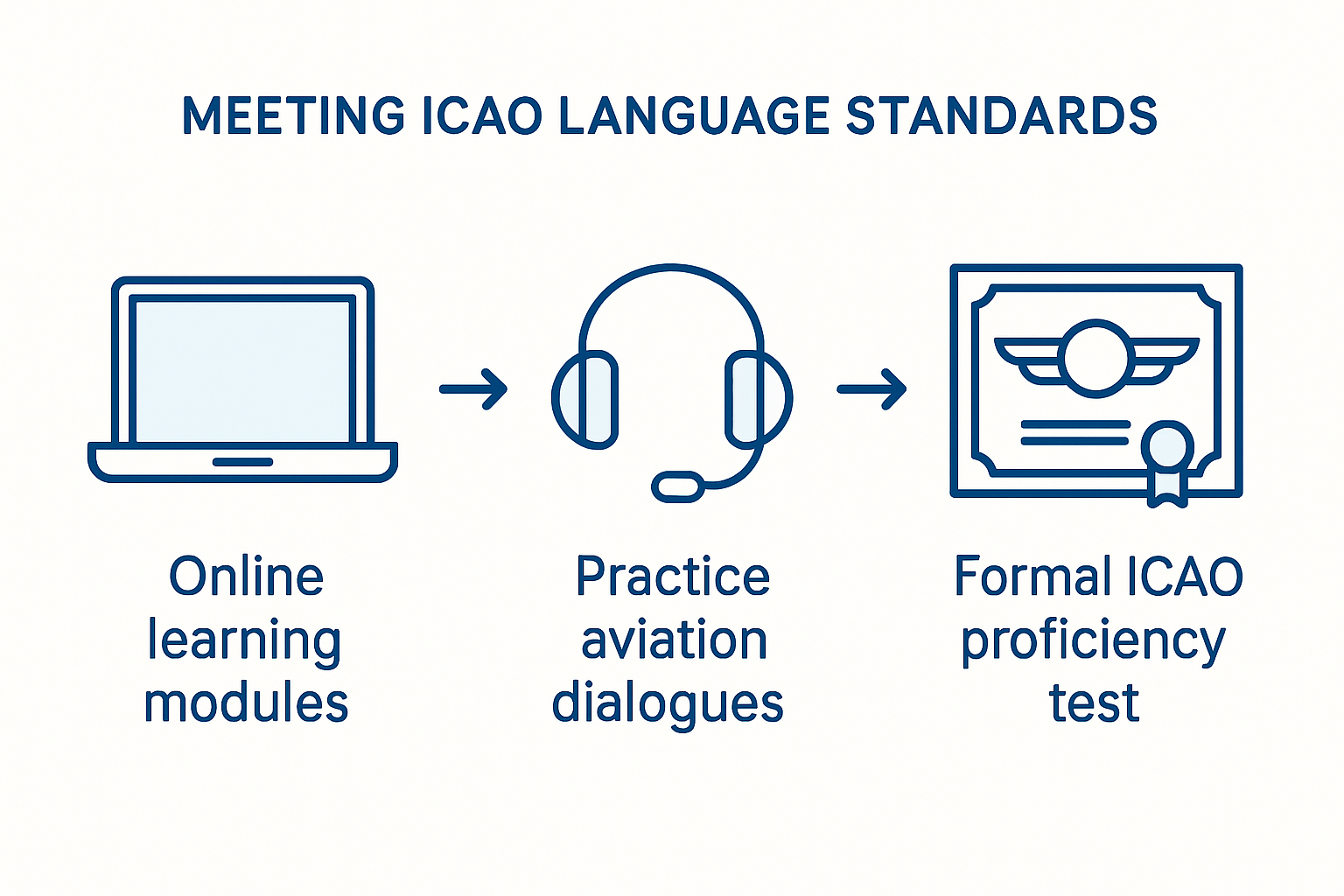Three-step ICAO language standards infographic