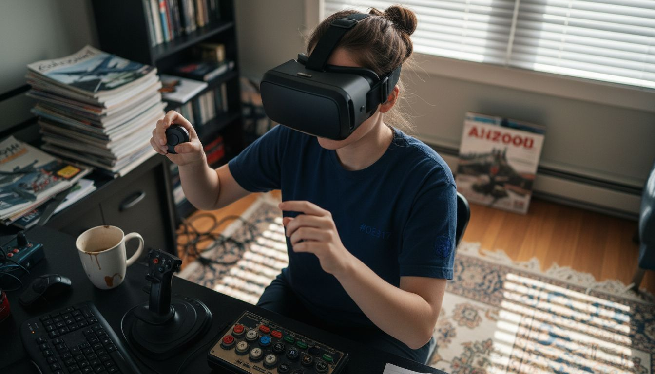 VR flight simulation in home workspace