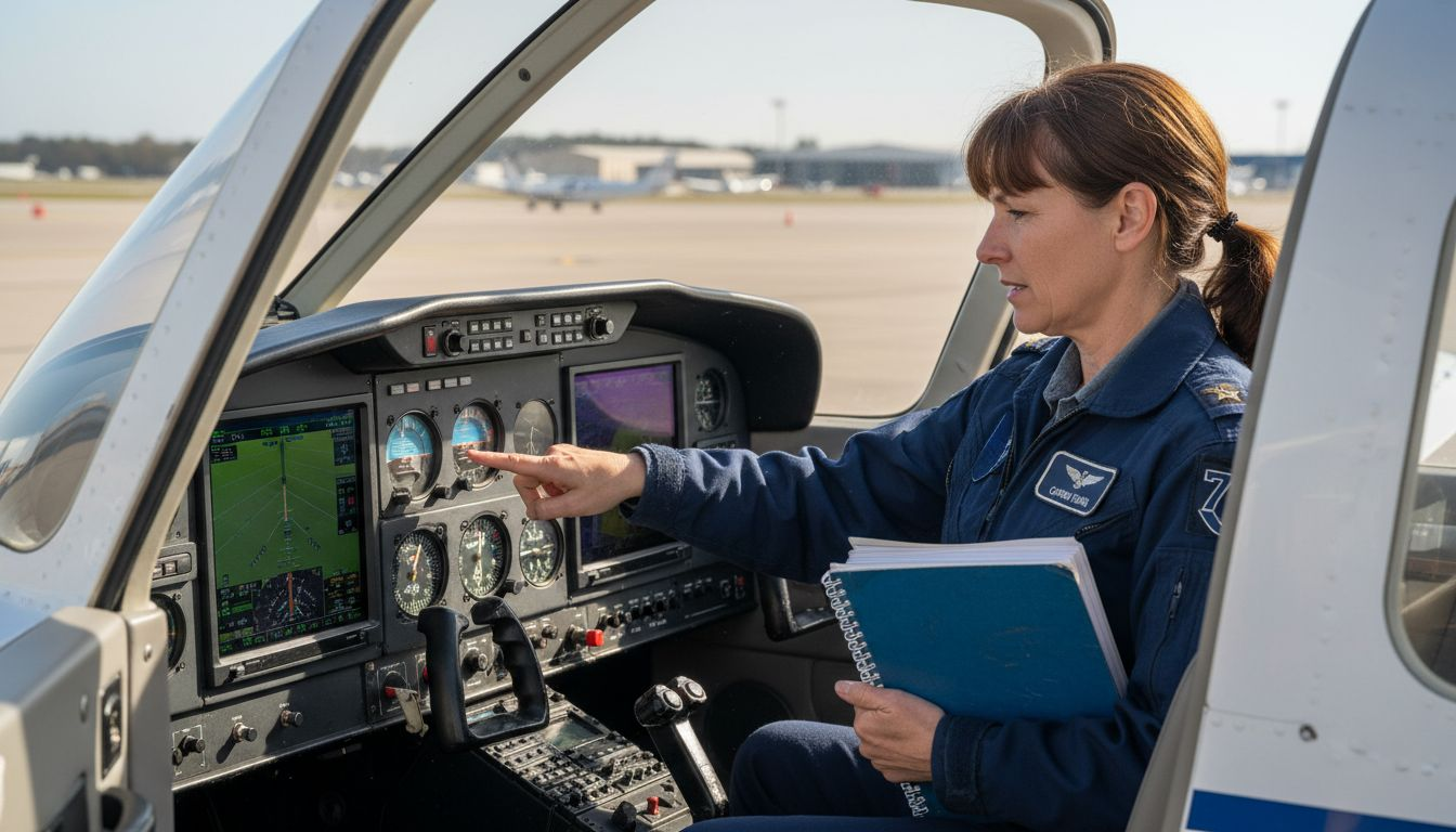Instructor comparing analog and digital instruments