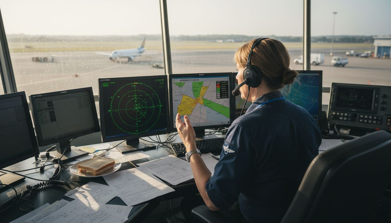 Air traffic controller at regional airport desk