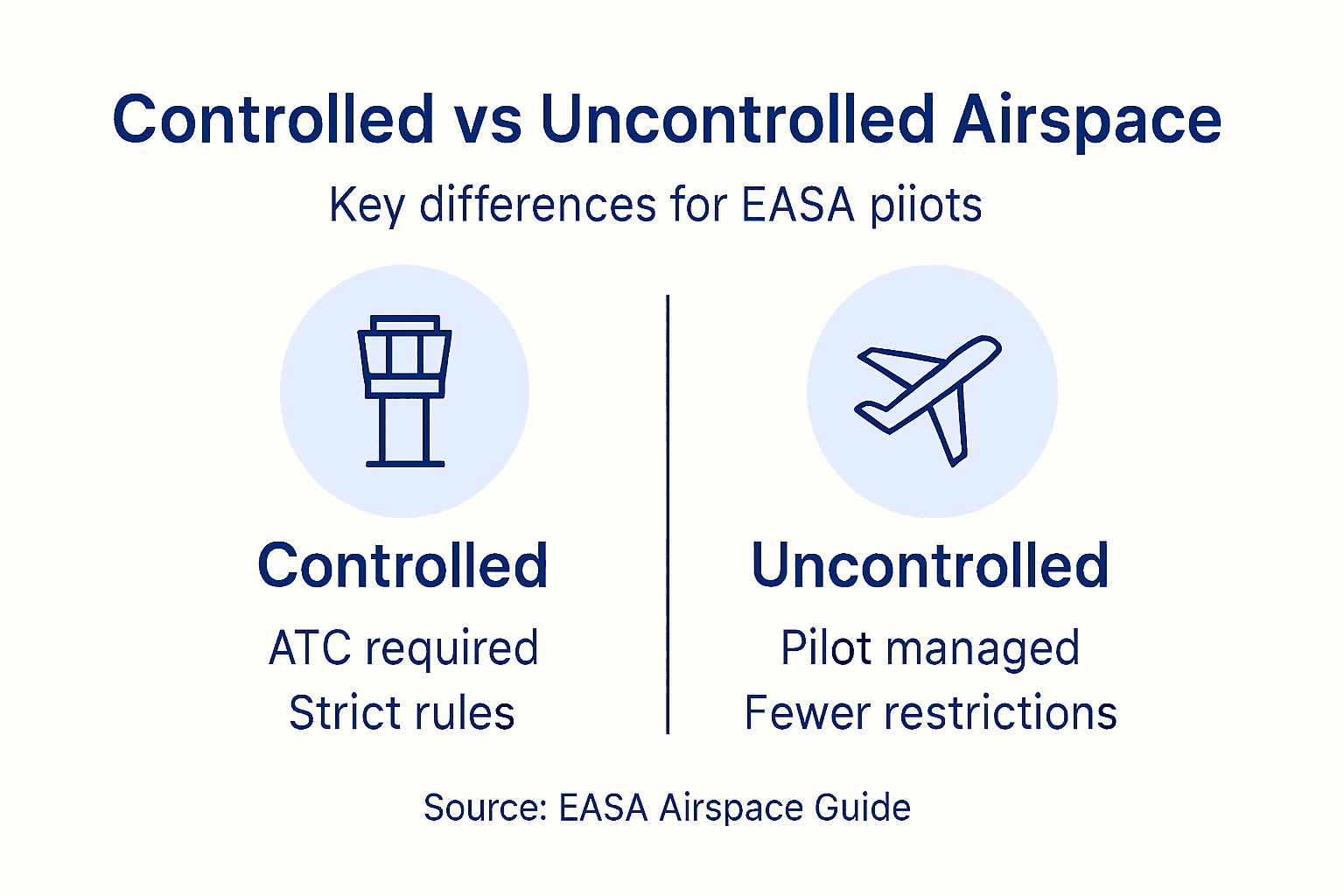 Infographic comparing controlled and uncontrolled airspace