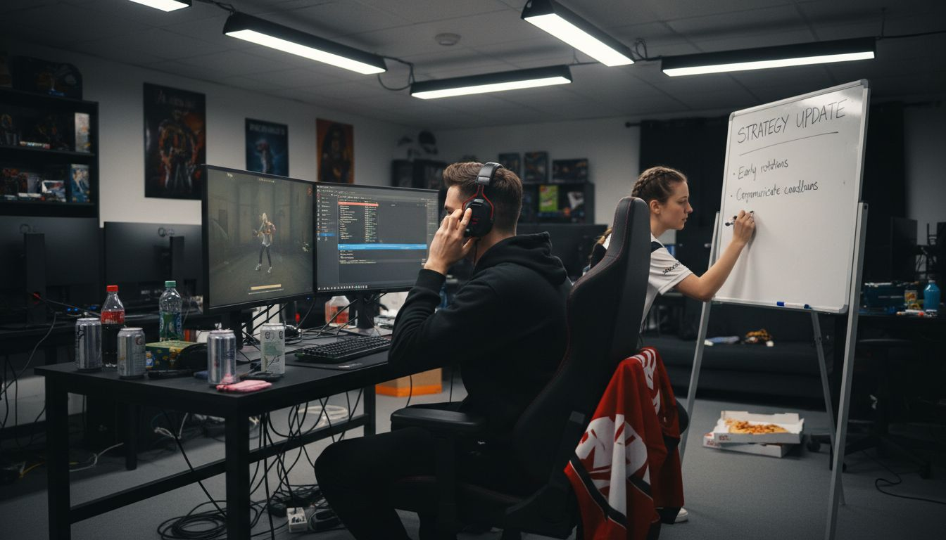 Gamers strategizing with gameplay review setups