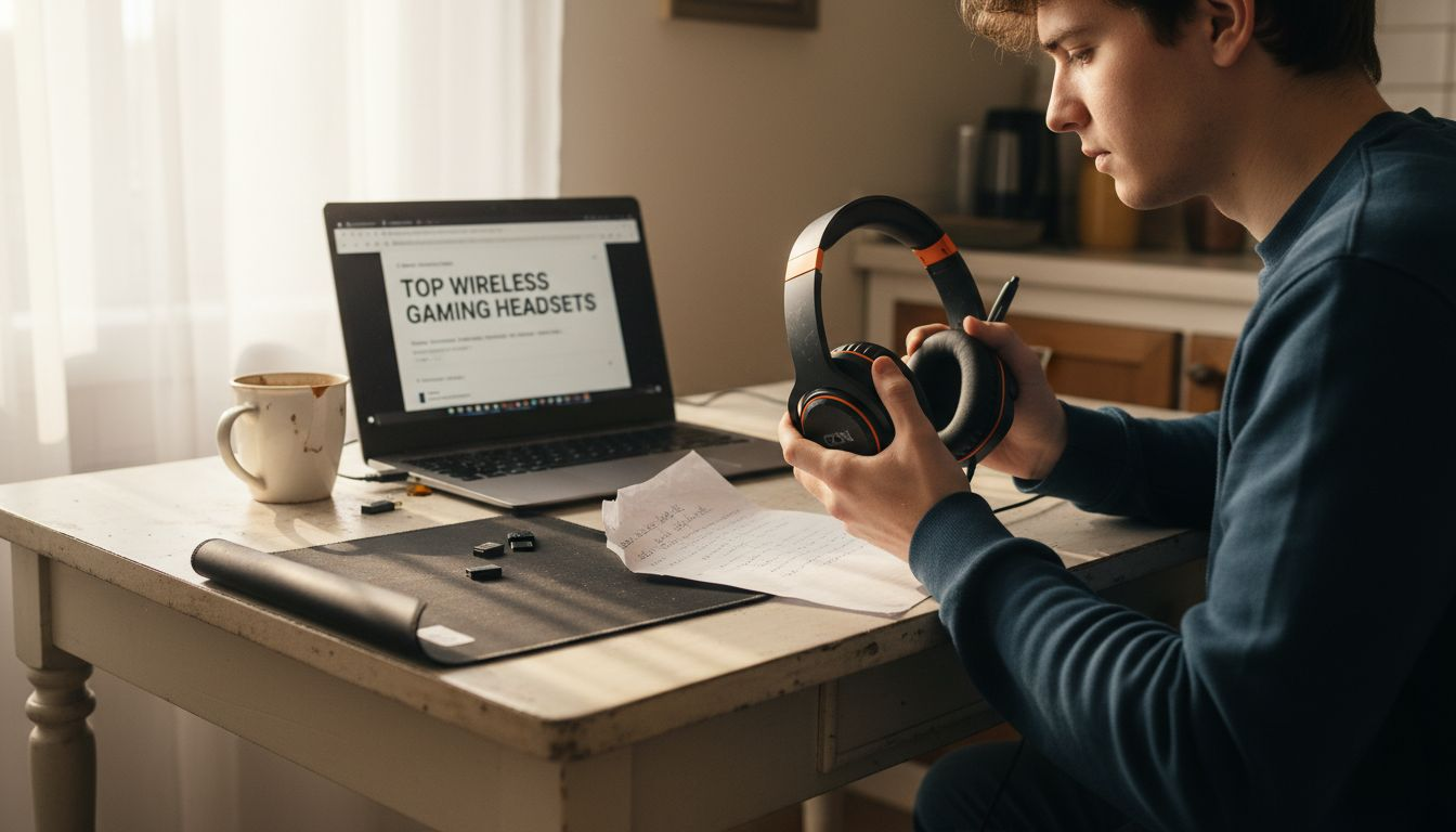 Person comparing gaming headset features