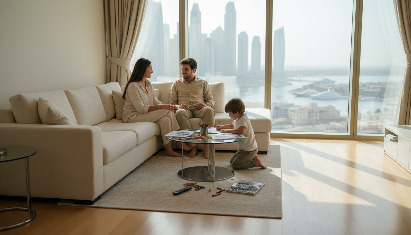 Family in Dubai Marina apartment interior