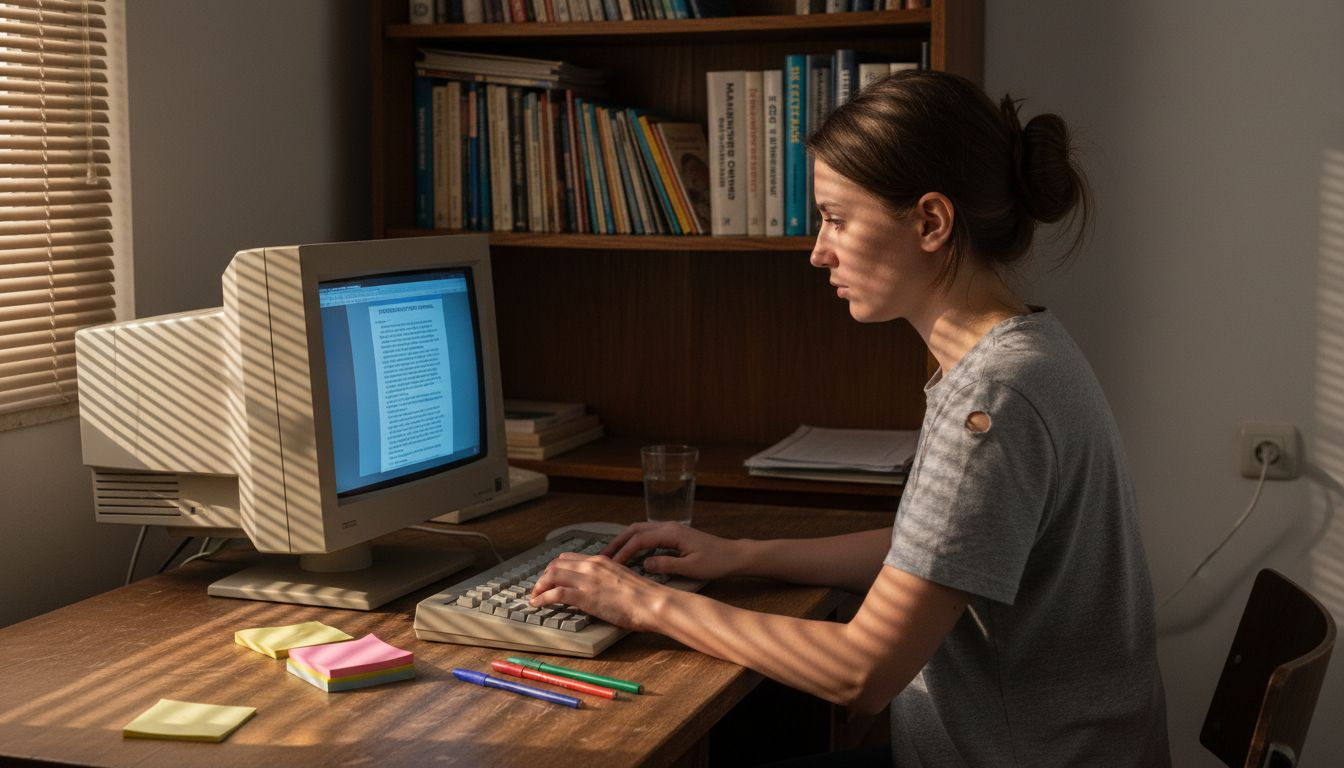 O tânără se ocupă de optimizarea SEO a paginii pentru a îmbunătăți vizibilitatea în mediul online.