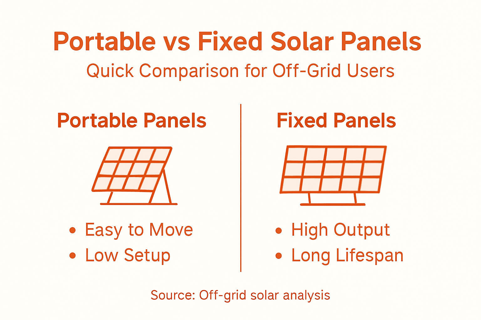 Infographic with portable and fixed solar panel comparison