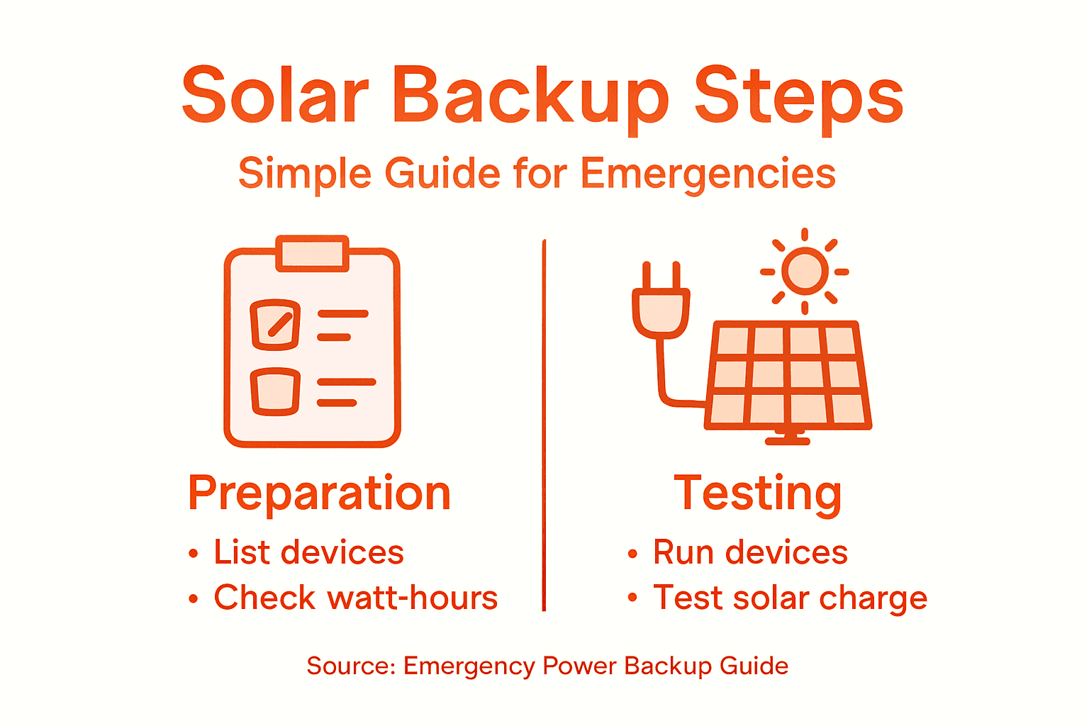 Infographic showing solar power backup steps for emergencies