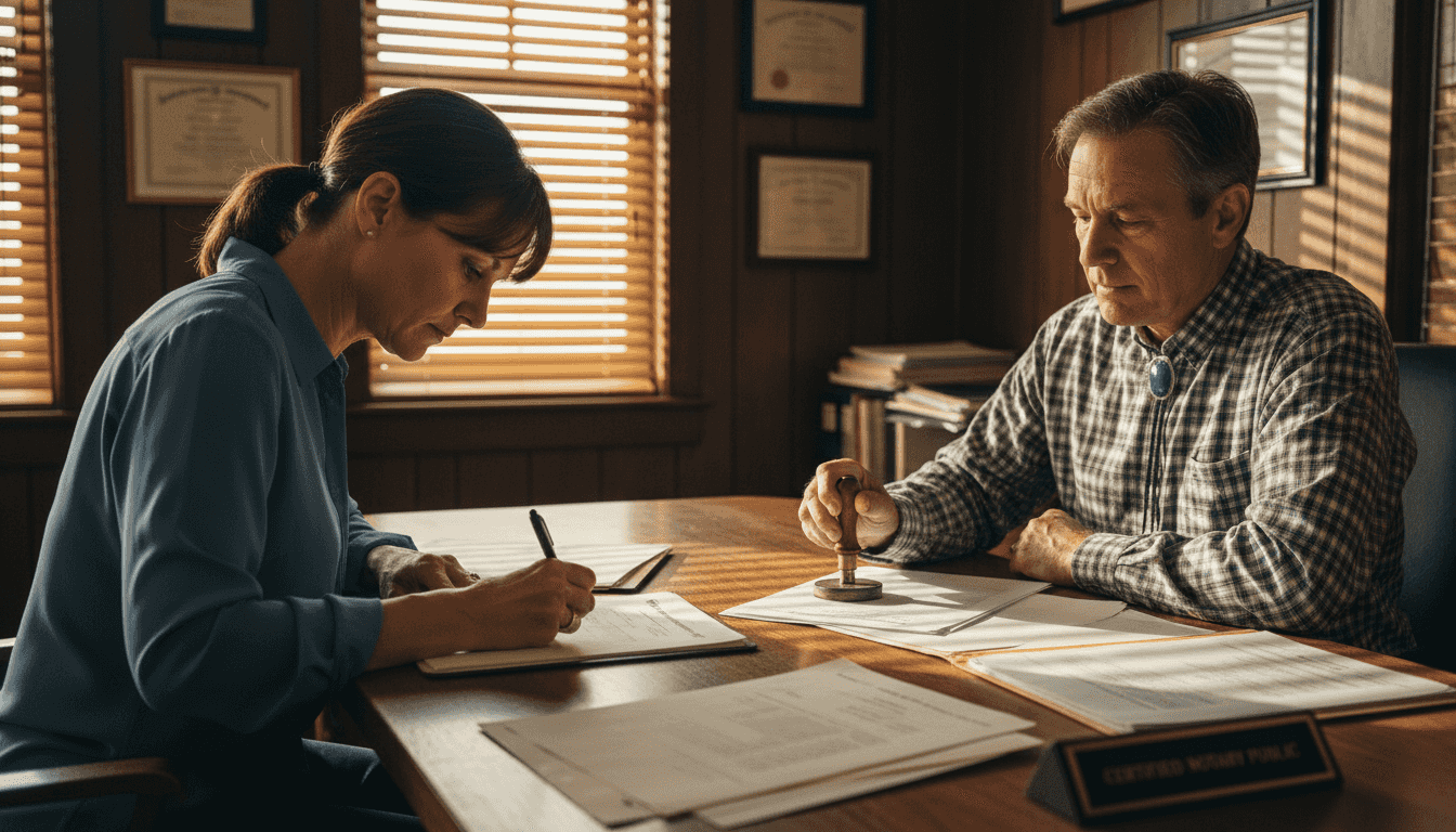 Client signing legal documents before notary