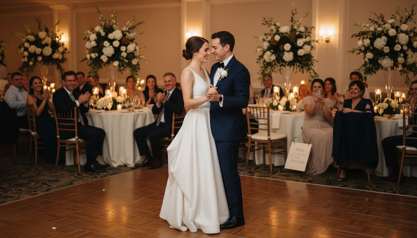 Couple dancing first dance at wedding reception