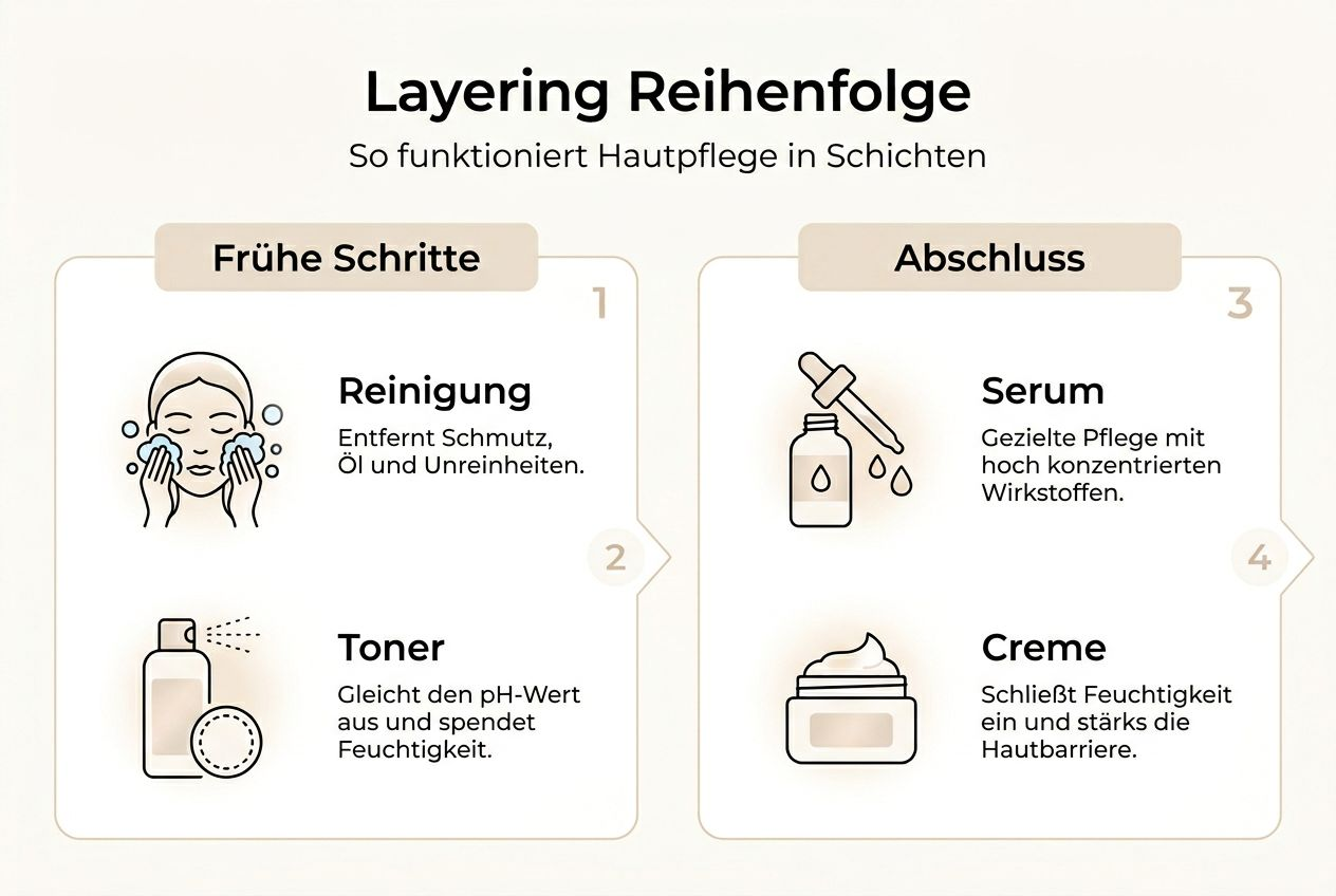Grafik: So schichtest du deine Hautpflege richtig – die optimale Reihenfolge im Überblick