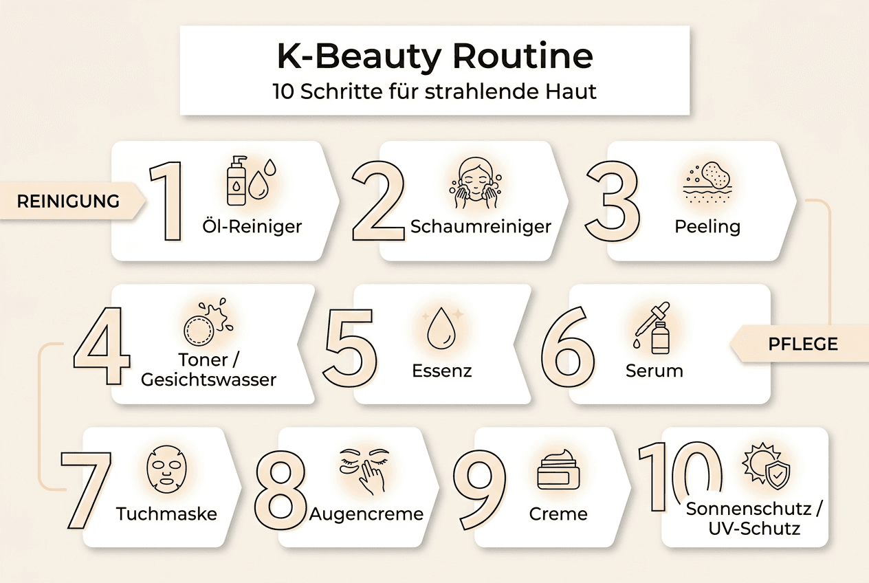 Übersicht: Die 10 Schritte der K-Beauty-Pflege – so gelingt deine Hautroutine