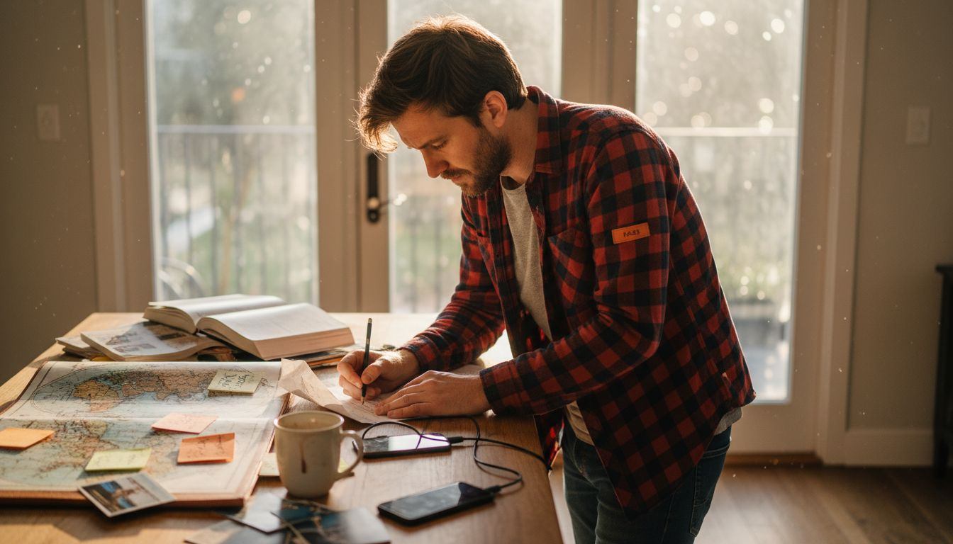 Person researching unique travel destinations at home