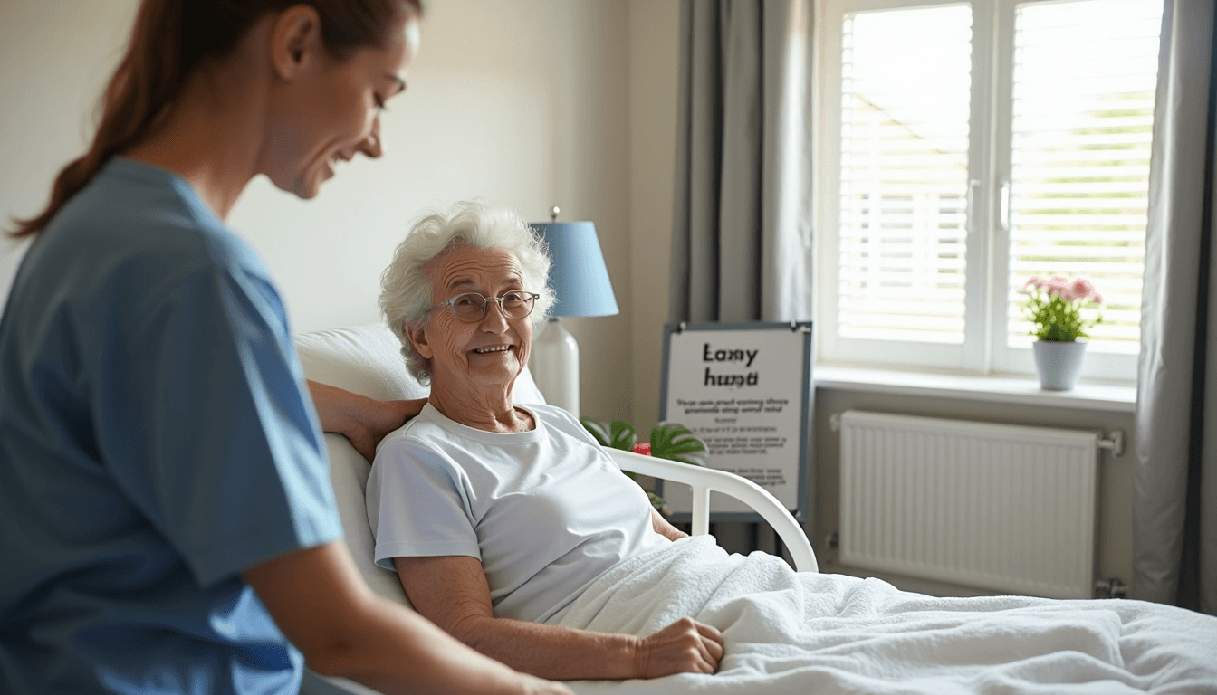 Caregiver demonstrates adjustable hospital mattress in home