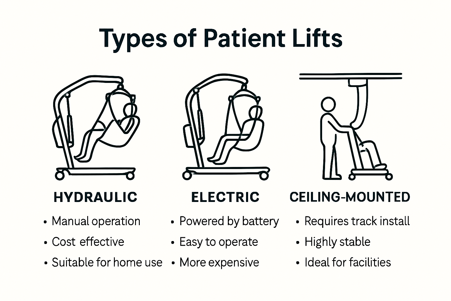 Infographic comparing main types of patient lifts
