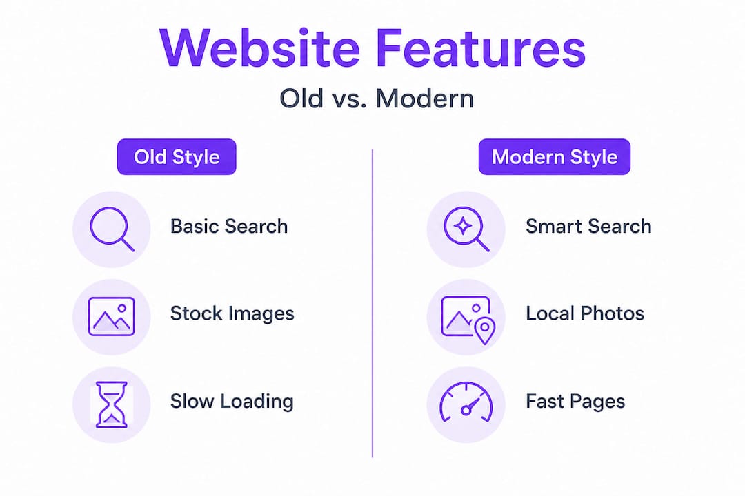 Infographic comparing old and modern estate agent web features