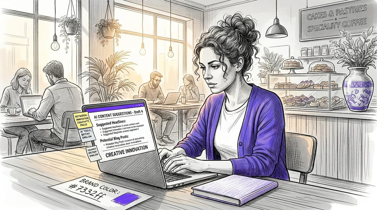 Professional using AI tools for content suggestions
