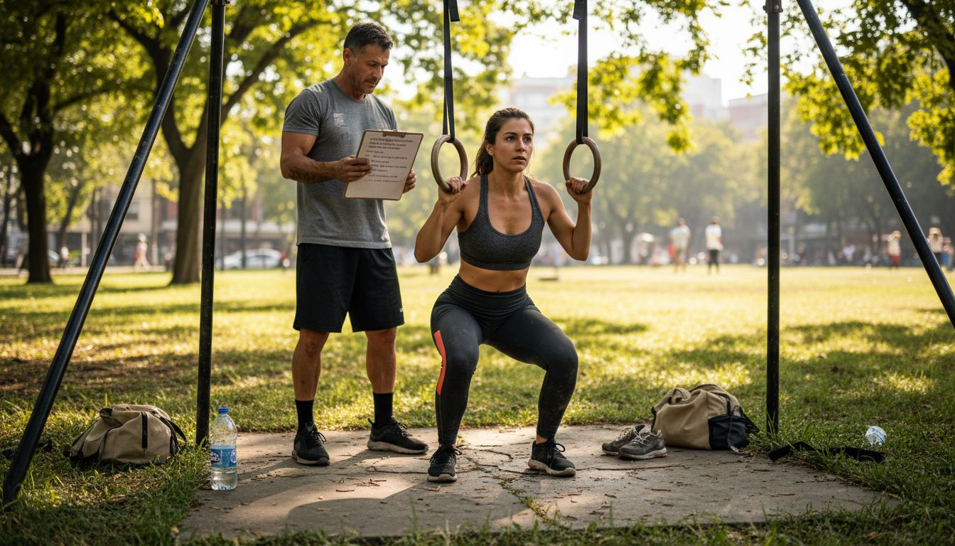 Entrenadora especializada te ayuda a perfeccionar tu técnica de calistenia con asesoramiento personalizado.