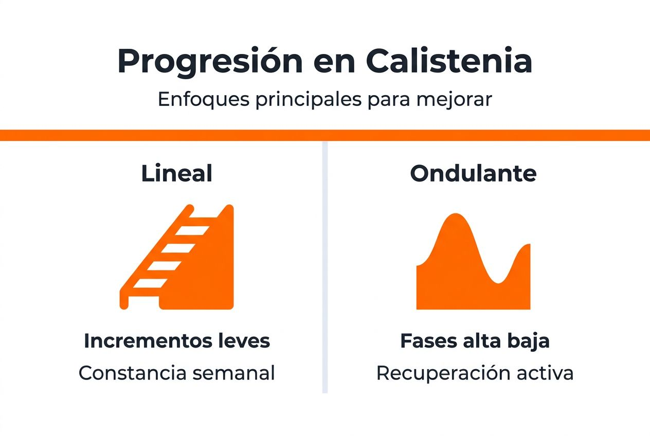 Infografía sobre los diferentes métodos para progresar en calistenia
