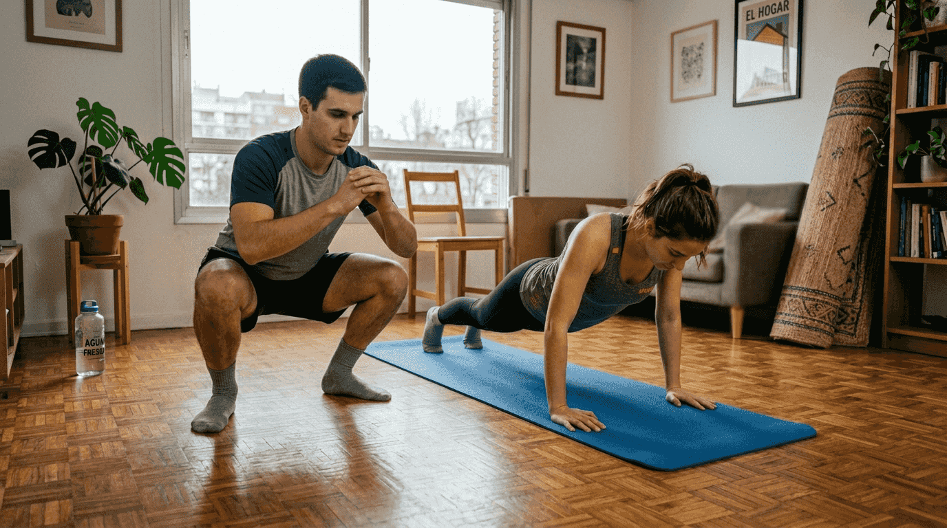 Personas que están empezando a hacer ejercicio en casa