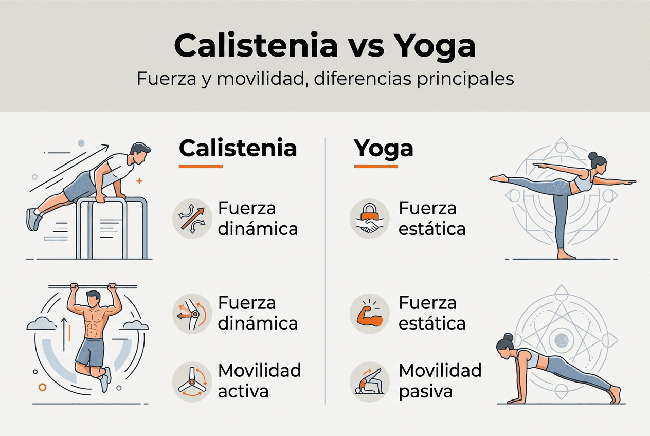 Infografía: ¿Cómo se compara la fuerza en calistenia y yoga?