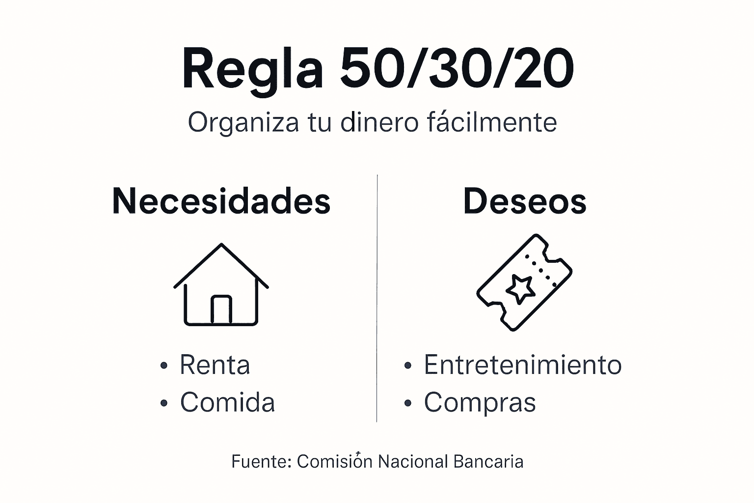 Infografía sobre cómo aplicar la regla financiera 50-30-20