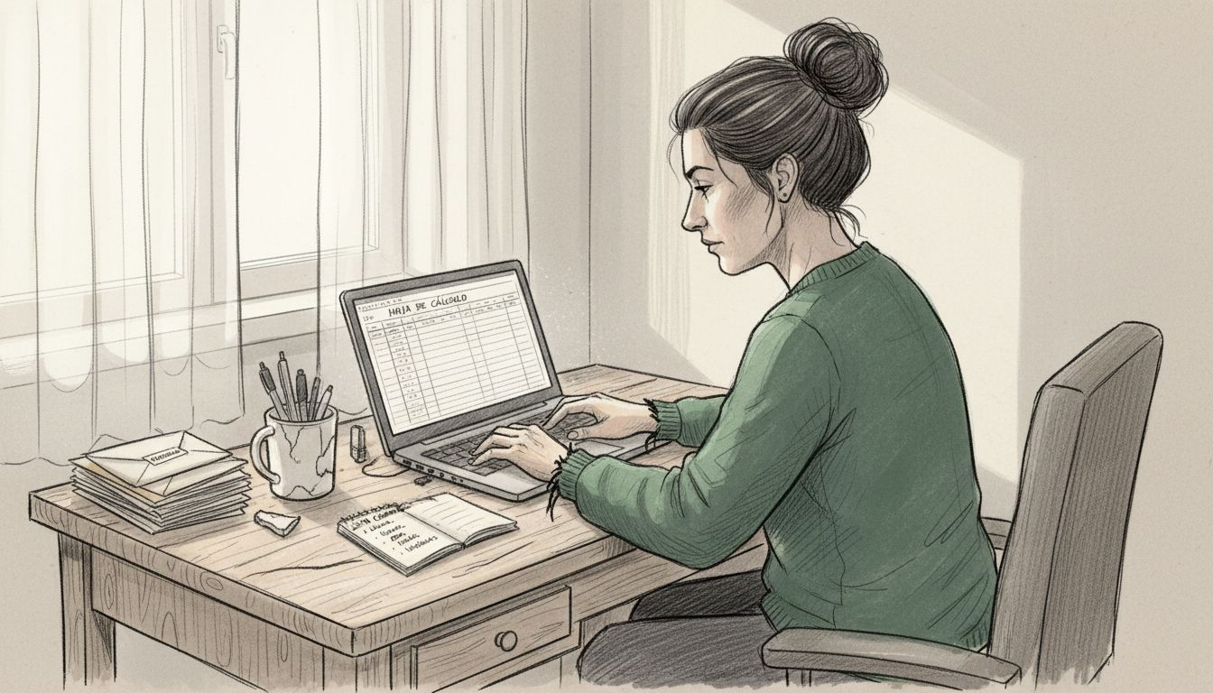 Mujer organizando sus finanzas desde casa con el ordenador portátil