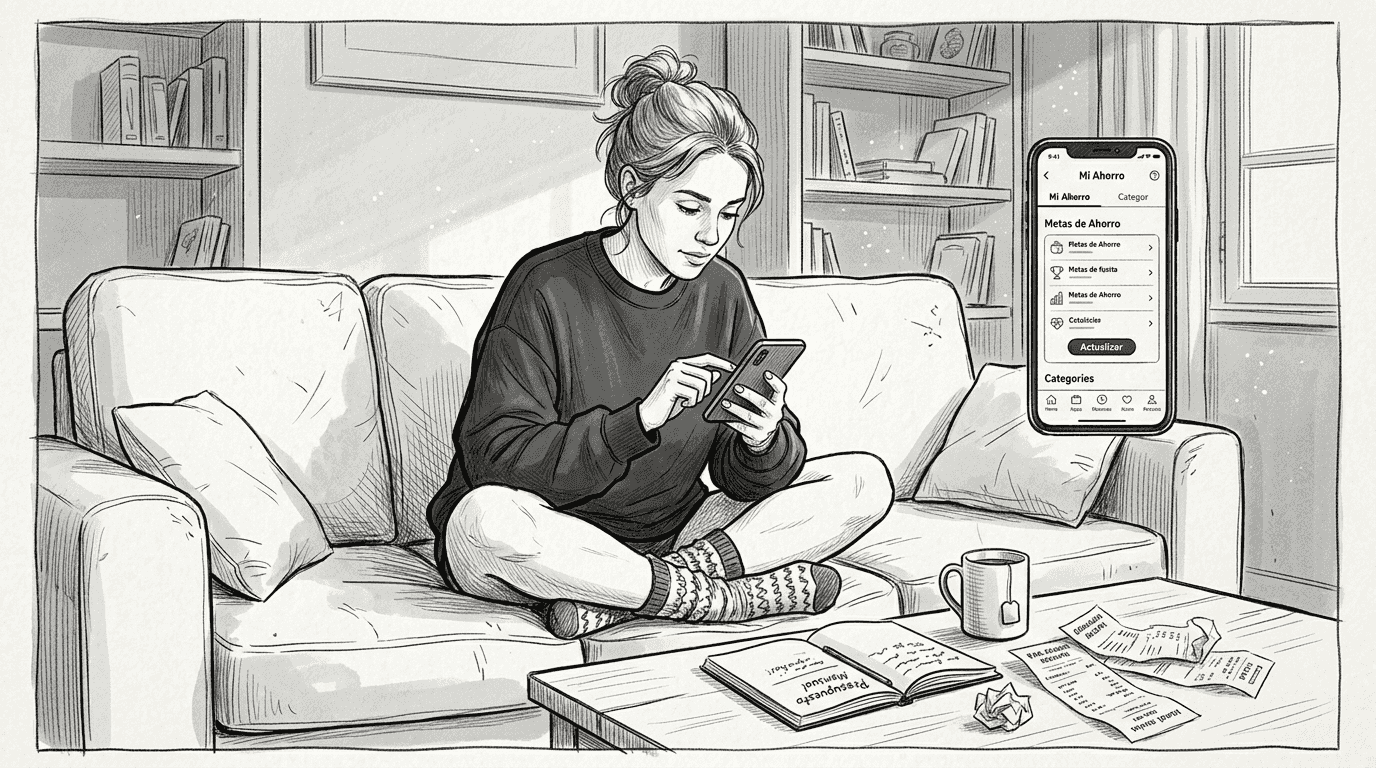 Mujer revisando y gestionando sus ahorros desde el móvil.