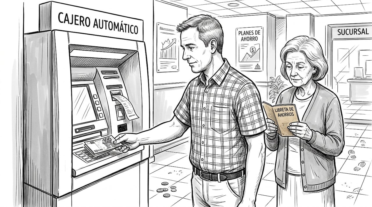 Personas en México retirando efectivo en un cajero automático del banco