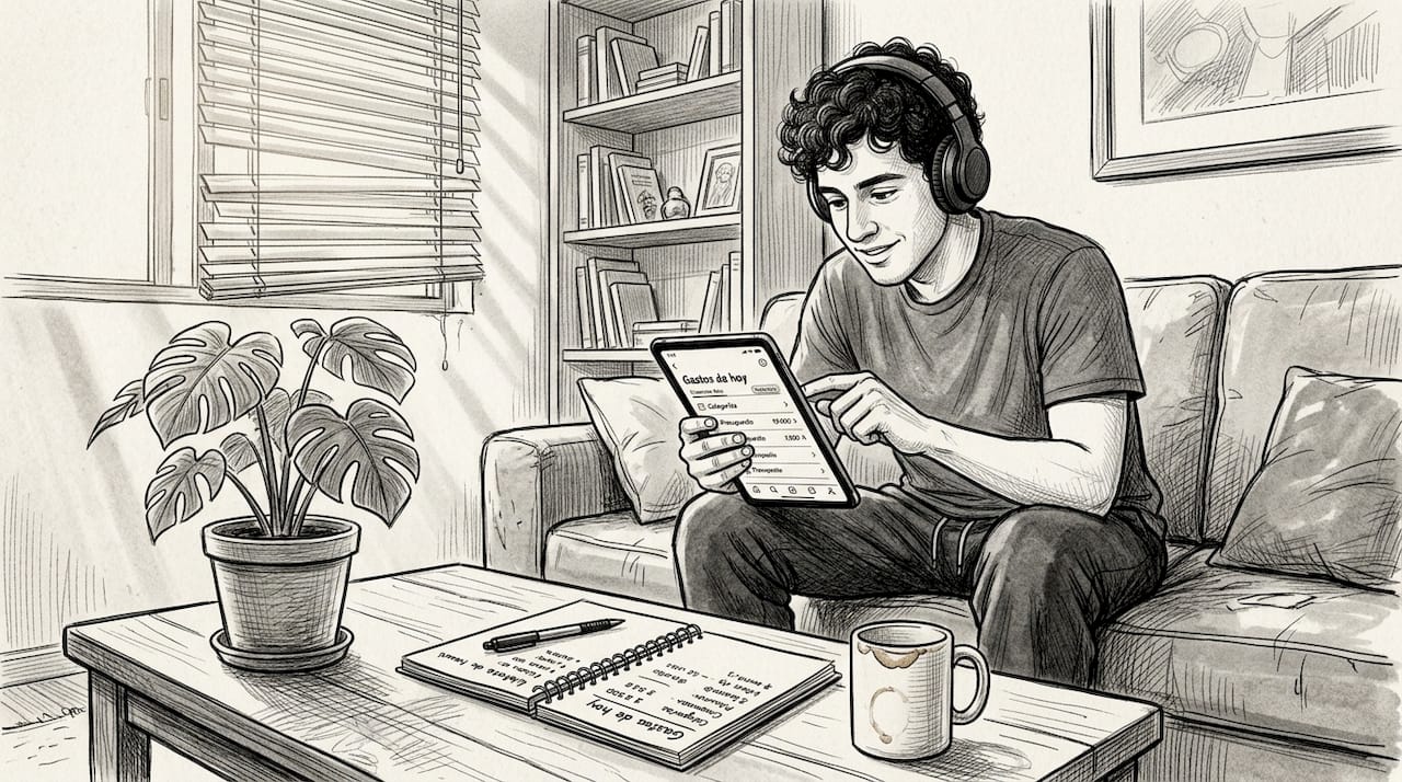 Chico mexicano gestionando sus gastos desde una app