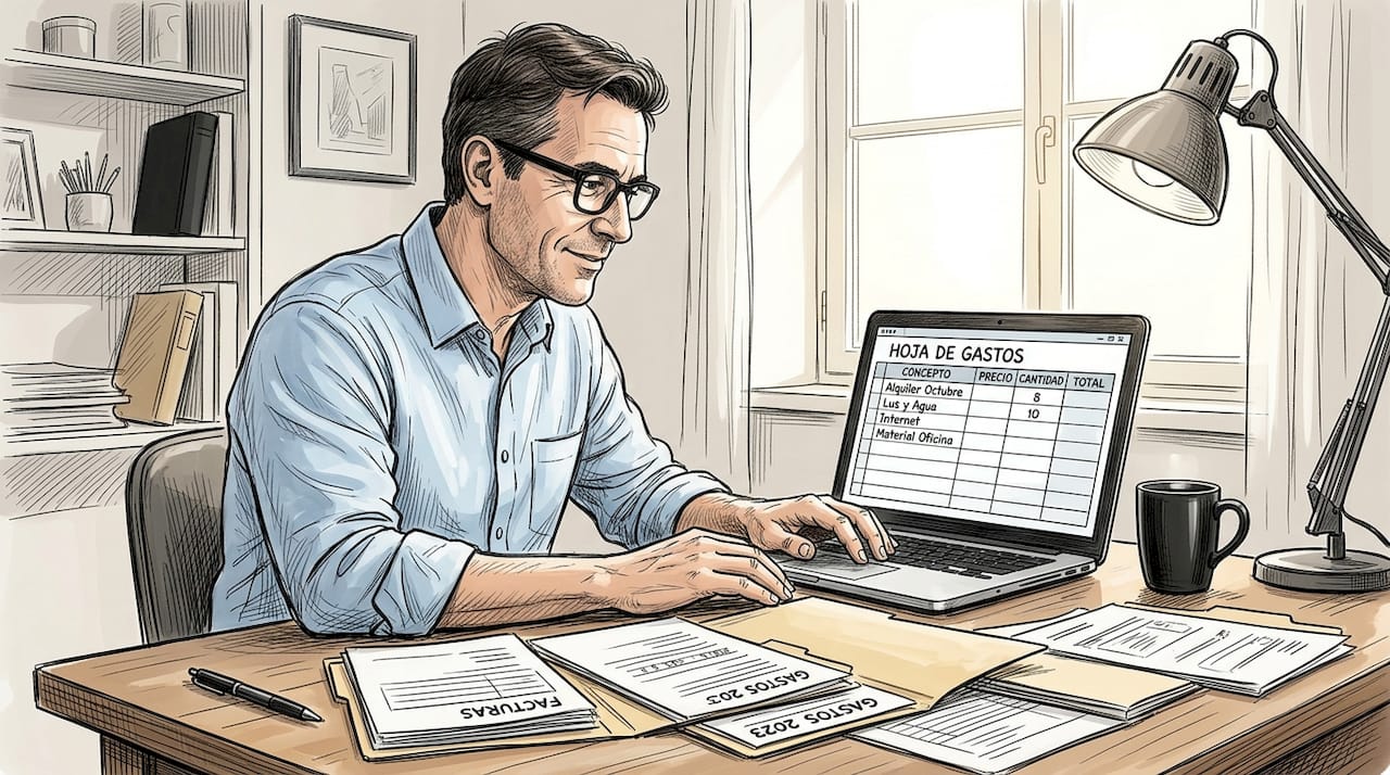 Hombre analizando sus gastos del año desde el portátil