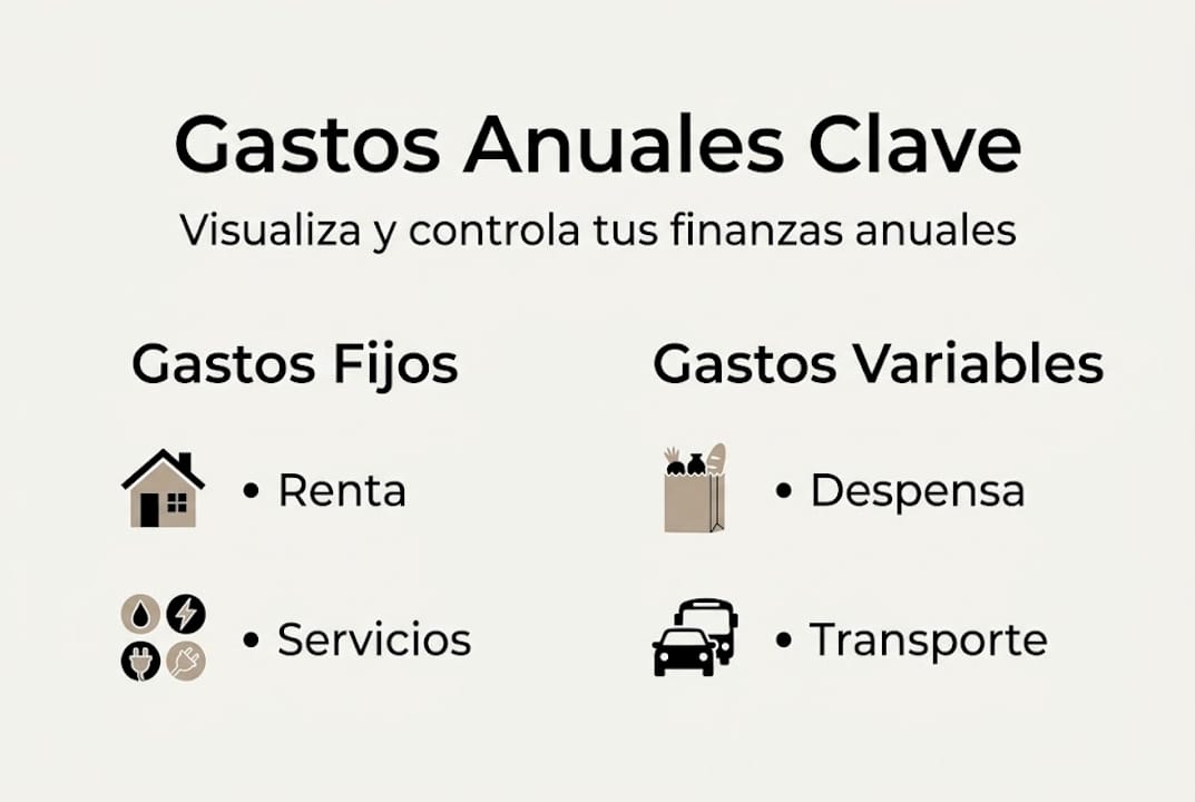Resumen visual de los gastos fijos y variables durante el año