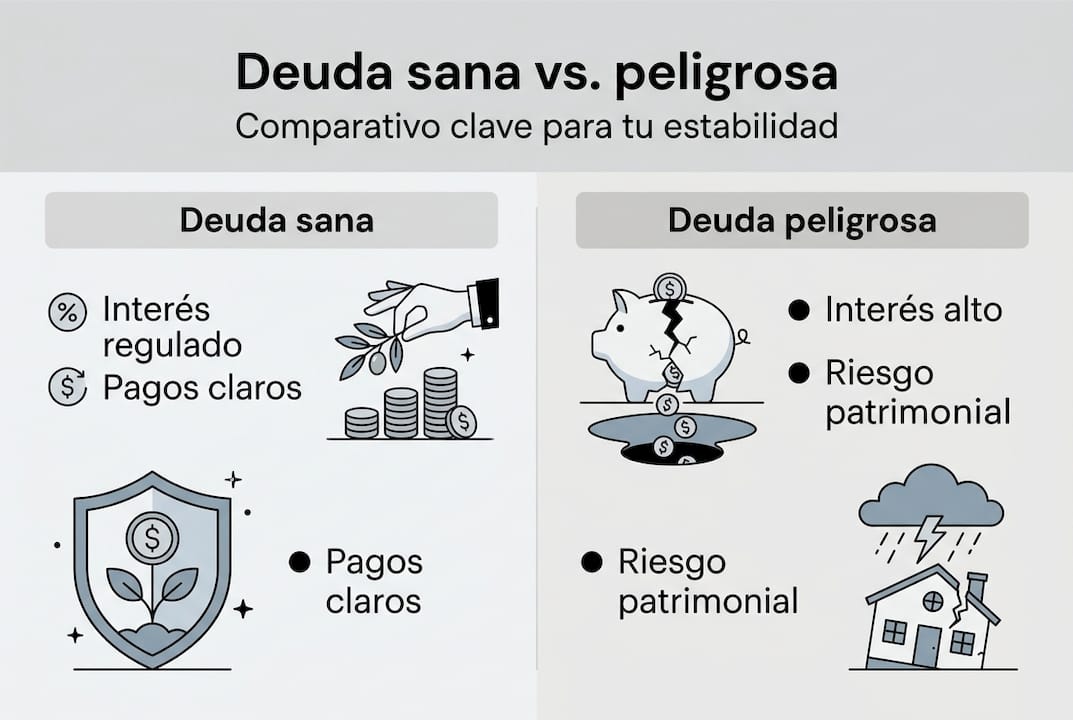 Infografía: diferencias entre deuda saludable y deuda riesgosa