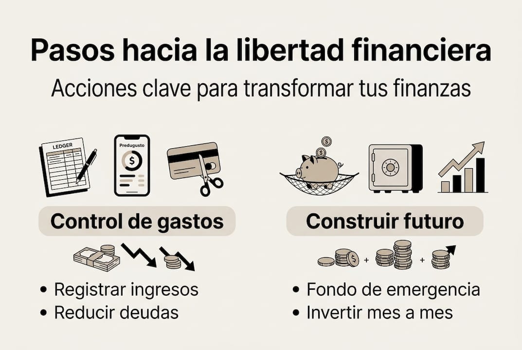 Guía visual con los pasos clave para alcanzar la libertad financiera