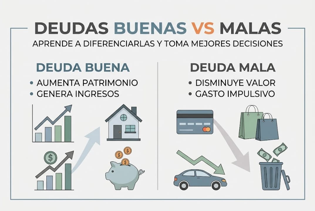 Infografía: diferencias clave entre deudas saludables y deudas perjudiciales
