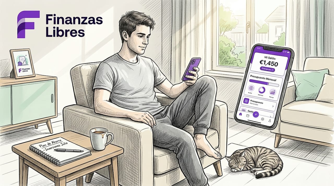 Hombre revisando sus cuentas con una aplicación de finanzas