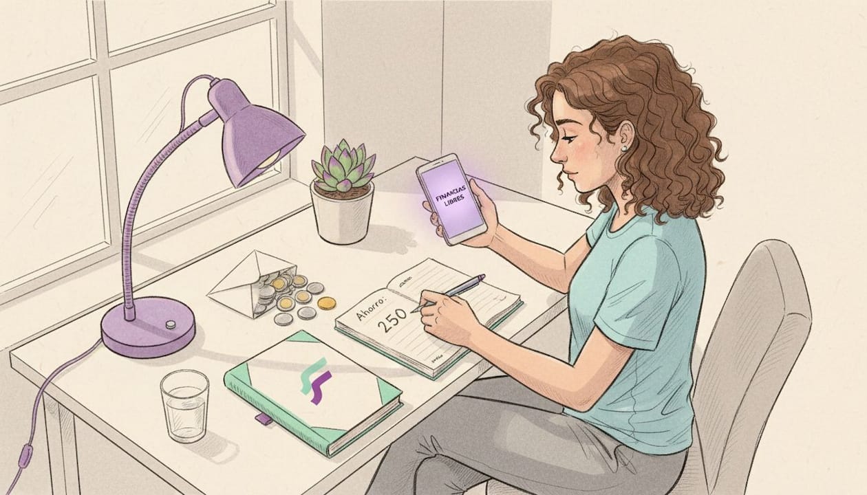 Una mujer registra su aporte voluntario sentada en su escritorio.