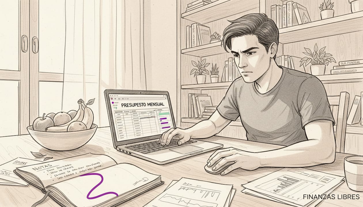 Hombre analizando su presupuesto en el portátil