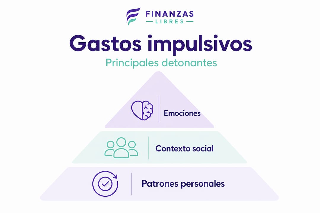 Infografía en forma de pirámide sobre los principales factores que nos llevan a gastar por impulso