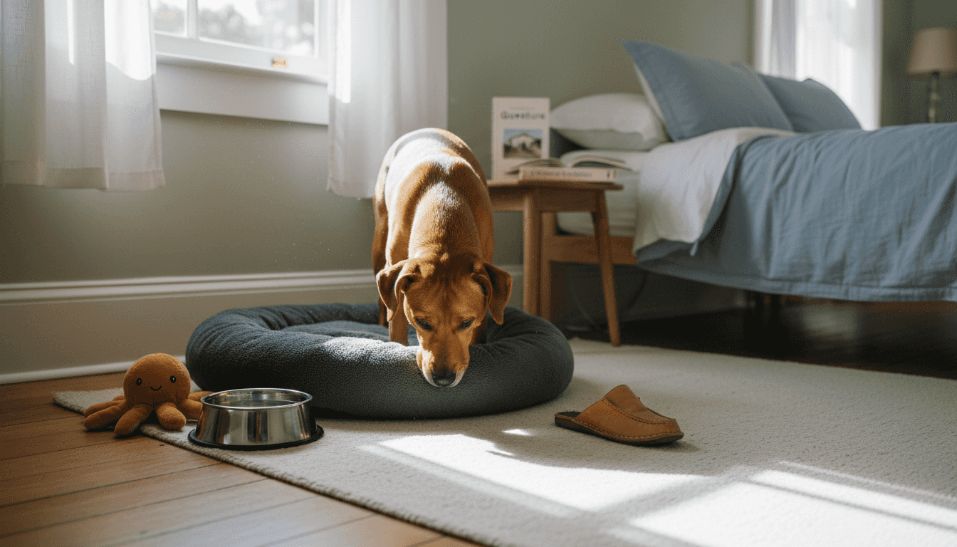 Pet sleeping area set up in accommodation