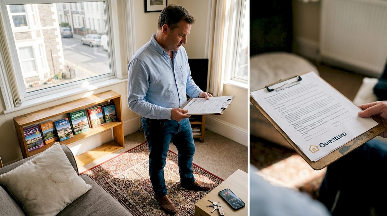 South Wales landlord reviewing rental agreement