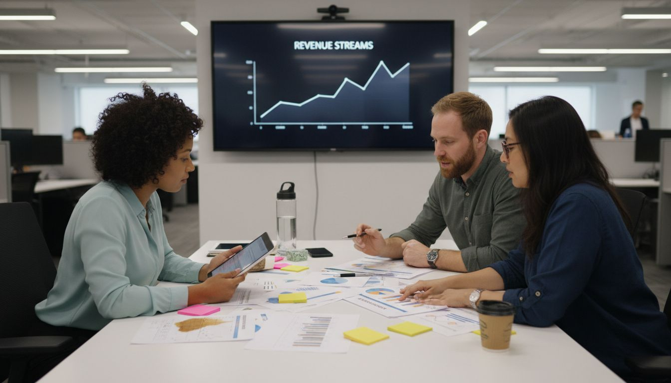 Team reviewing quarterly revenue reports