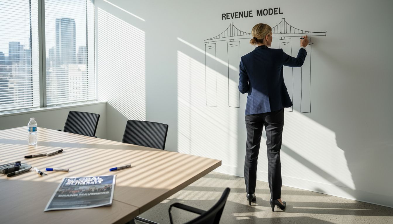 Executive drawing revenue model bridge diagram