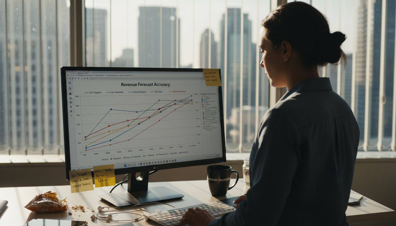 Manager checking forecast on office monitor