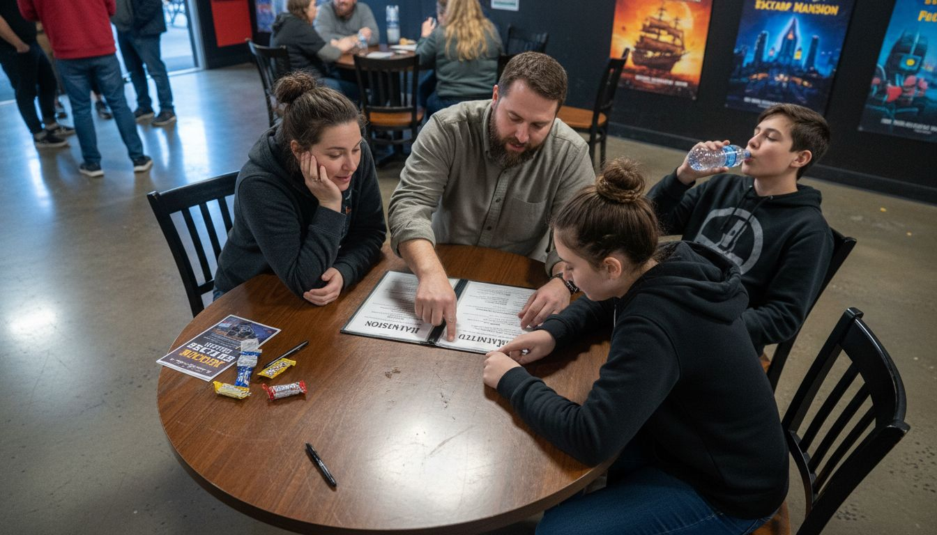 Family choosing escape room theme together