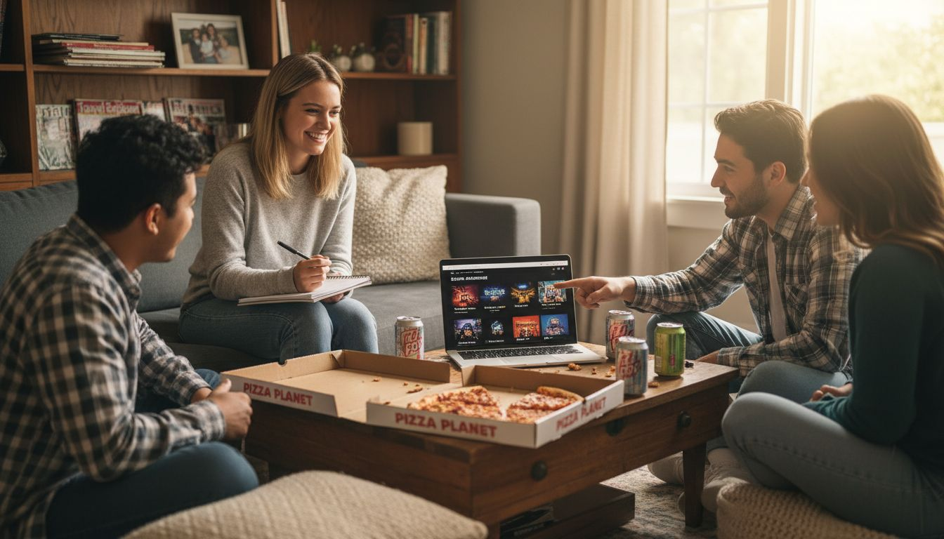 Friends deciding escape room theme options